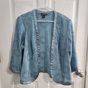 Vintage Dana Kay chiffon blue blazer embroidered embellished sequins 18W